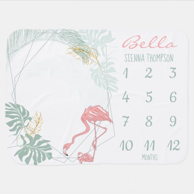 Pink Flamingo Tropical Baby Monthly Milestone Blanket (Horizontal)