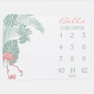 Pink Flamingo Tropical Baby Monthly Milestone Blanket