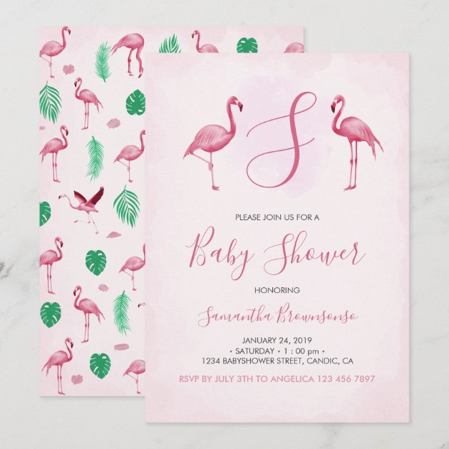 Pink Flamingo Tropical Baby Shower Invitation