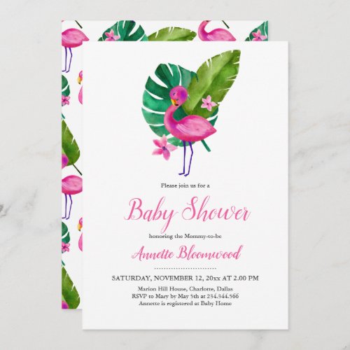 Pink Flamingo Tropical Baby Shower Invitation