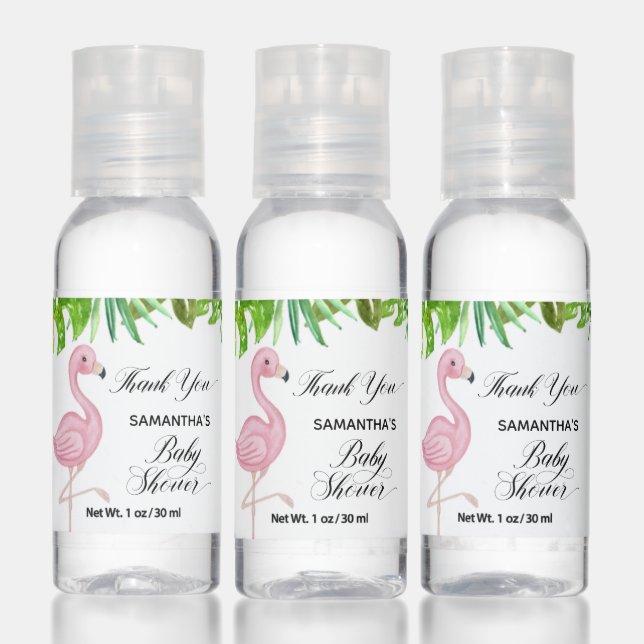 Pink Flamingo Tropical Baby Shower Thank You Hand Sanitizer (Set)