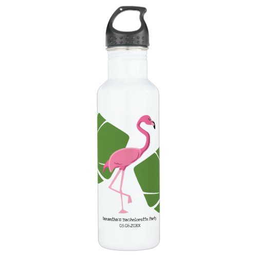 Pink Flamingo Tropical Bachelorette custom Stainless Steel Water Bottle
