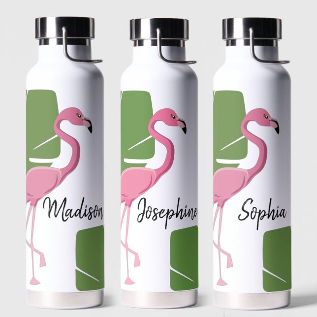 Pink Flamingo Tropical Bachelorette personalized Water Bottle (Bachelorette Pink flamingo personalized tropical water bottle)