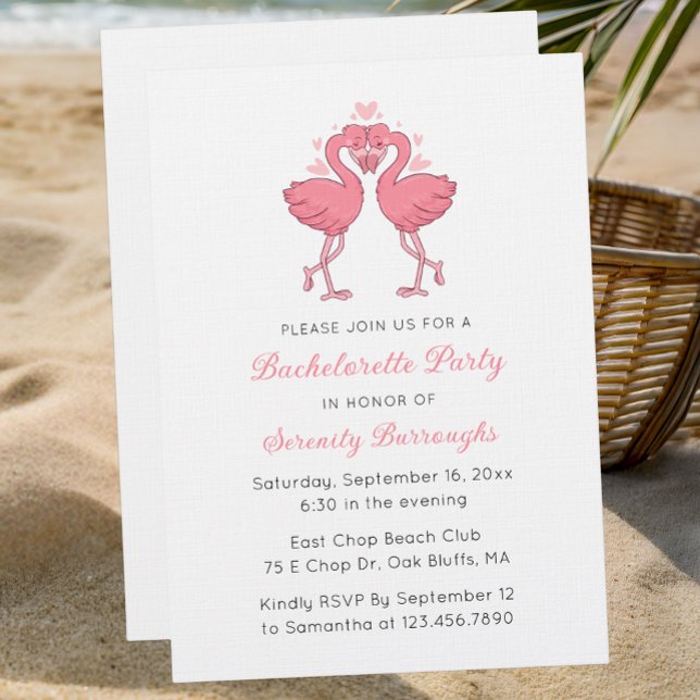 Pink Flamingo Tropical Beach Bachelorette Party Invitation (Creator Uploaded)