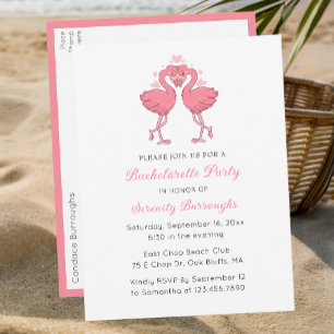 Pink Flamingo Tropical Beach Bachelorette Party Invitation Postcard