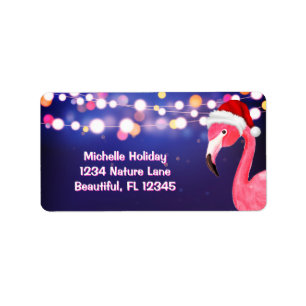 Pink Flamingo Tropical Beach Christmas Address Label