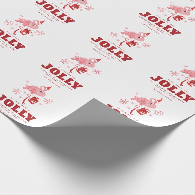 Pink Flamingo Tropical Beach Jolly Festive Wrapping Paper (Corner)