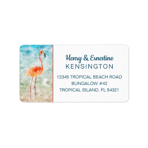 Pink Flamingo  Tropical Beach Label