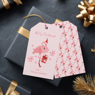 Pink Flamingo Tropical Beach Merry Christmas Gift Tags