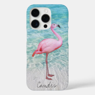 Pink Flamingo Tropical Beach Modern Add Your Name  iPhone 16 Pro Case