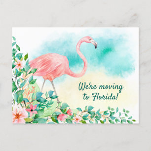 Pink Flamingo Tropical Beach Scene New Address Announcement Postcard
