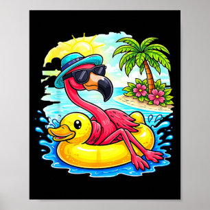 Pink Flamingo Tropical Beach Vibes Palm Tree Poster