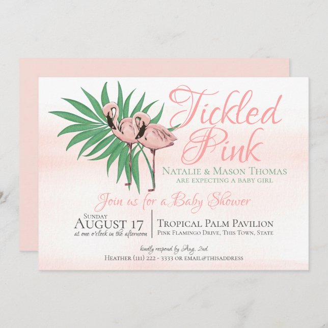 Pink Flamingo Tropical Beach Wedding Invitation (Front/Back)
