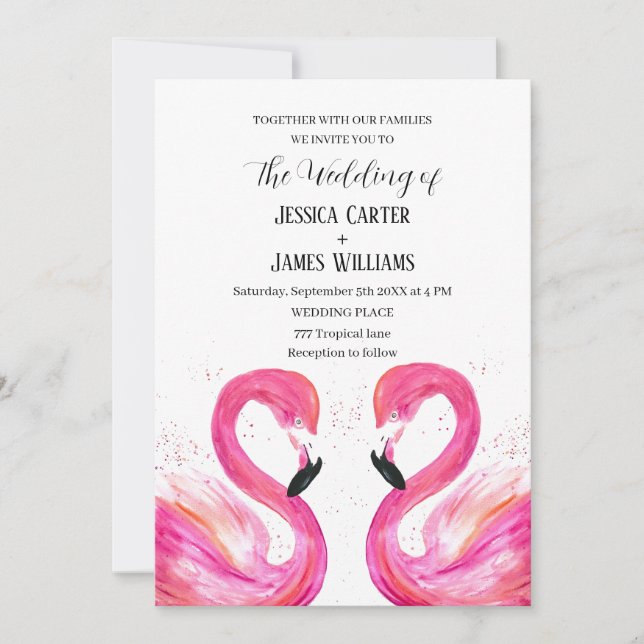 Pink Flamingo Tropical Beach Wedding Invitation (Front)