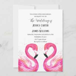 Pink Flamingo Tropical Beach Wedding Invitation