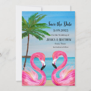Pink Flamingo Tropical Beach Wedding Invitation