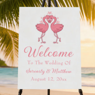 Pink Flamingo Tropical Beach Wedding Welcome Foam Board