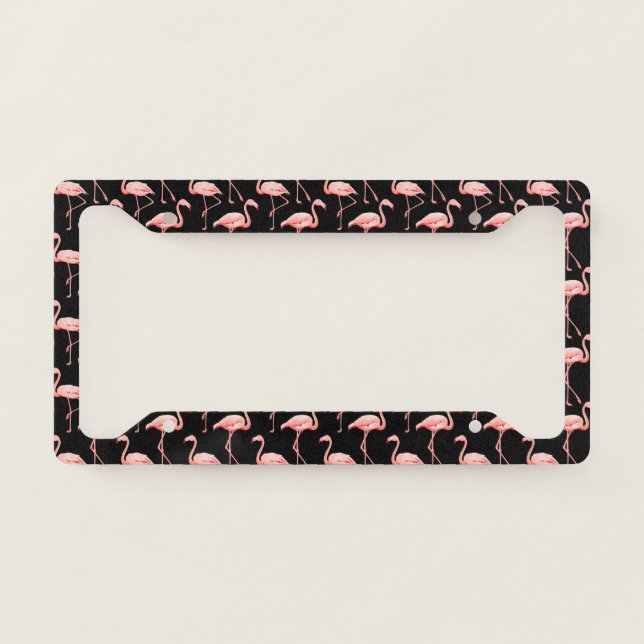 Pink Flamingo Tropical Bird Pattern Exotic Summer License Plate Frame (Front)