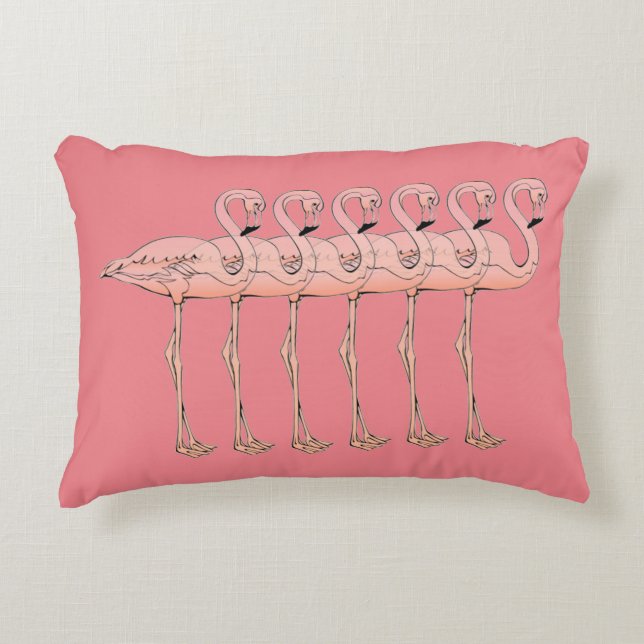 Pink Flamingo Tropical Birds on Parade Accent Pillow (Front)