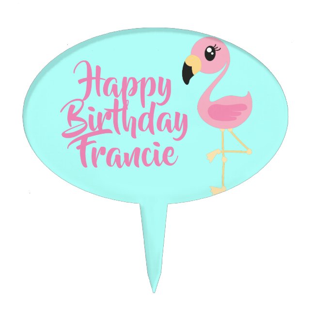 Pink Flamingo Tropical Birthday Cake Topper Decor (Front)