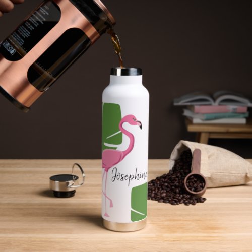 Pink Flamingo Tropical Bridal Shower personalized Water Bottle