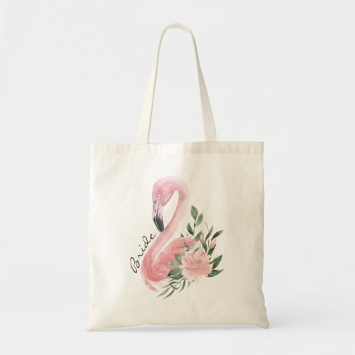 Pink Flamingo Tropical Bride Wedding Tote Bag