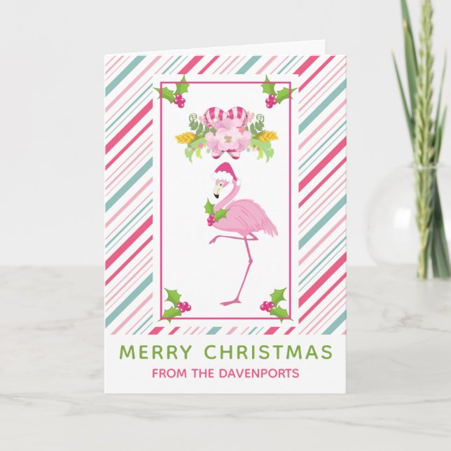 Pink Flamingo Tropical Christmas Card (Front)