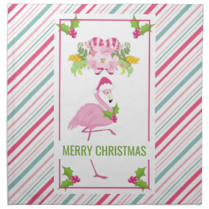 Pink Flamingo Tropical Christmas Cloth Napkin