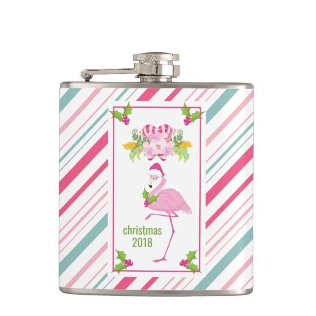 Pink Flamingo Tropical Christmas Flask (Front)