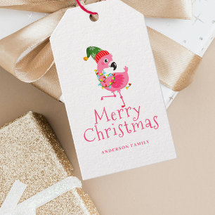 Pink Flamingo Tropical Christmas Gift Tags
