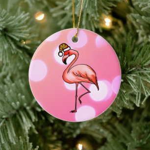 Pink Flamingo Tropical Christmas Holiday Ceramic Ornament