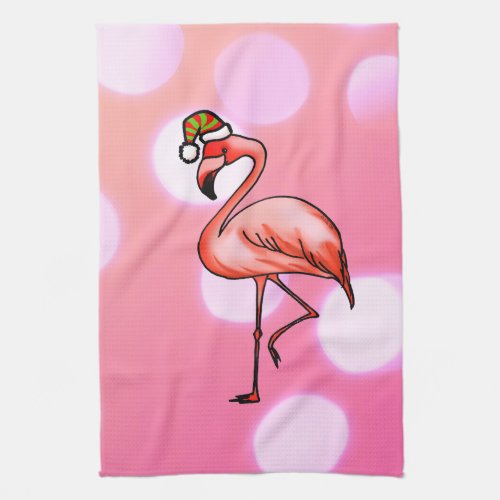 Pink Flamingo Tropical Christmas Holiday Kitchen Towel