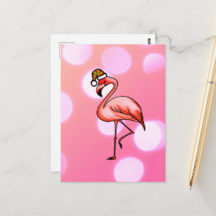 Pink Flamingo Tropical Christmas Holiday Postcard