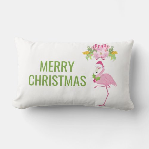 Pink Flamingo Tropical Christmas Lumbar Pillow