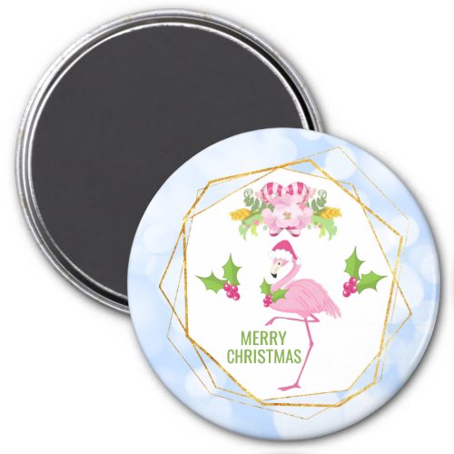 Pink Flamingo Tropical Christmas Magnet