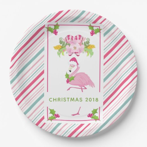 Pink Flamingo Tropical Christmas Paper Plates