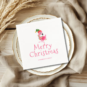 Pink Flamingo Tropical Christmas Party Napkins