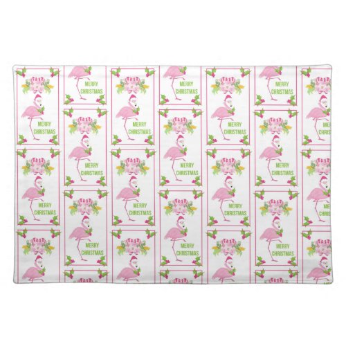 Pink Flamingo Tropical Christmas Pattern Cloth Placemat
