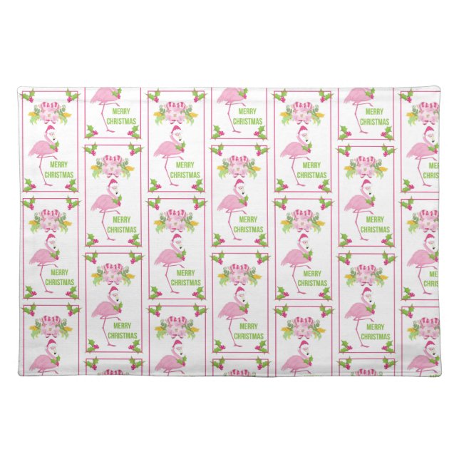 Pink Flamingo Tropical Christmas Pattern Cloth Placemat (Front)