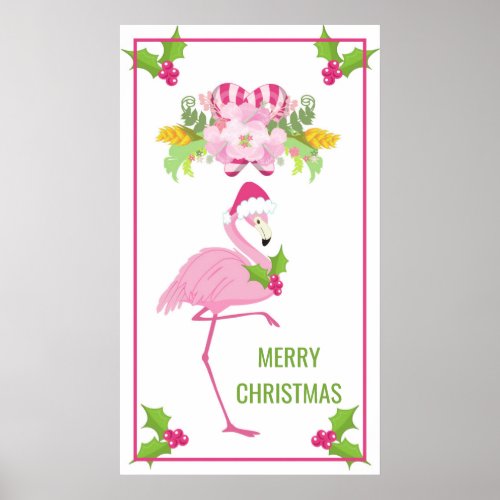 Pink Flamingo Tropical Christmas Poster