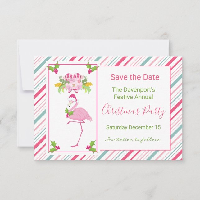 Pink Flamingo Tropical Christmas Save The Date Invitation (Front)