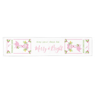 Pink Flamingo Tropical Christmas Short Table Runner