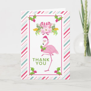 Pink Flamingo Tropical Christmas Thank You Card