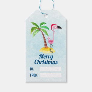 Pink Flamingo Tropical Christmas Whimsical Gift Tags