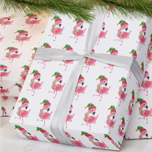 Pink Flamingo Tropical Christmas Wrapping Paper
