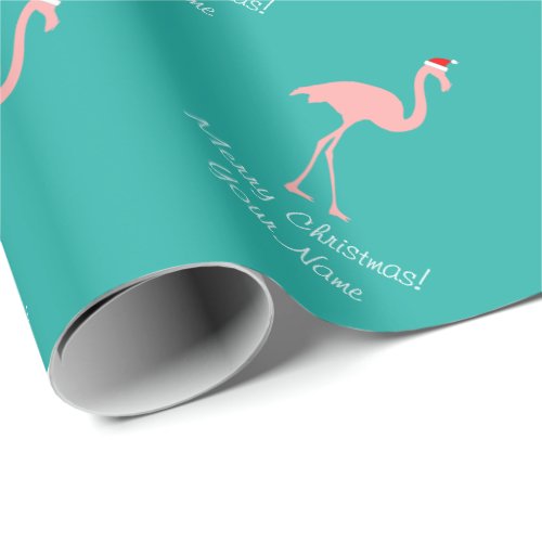 Pink flamingo tropical Christmas wrapping paper