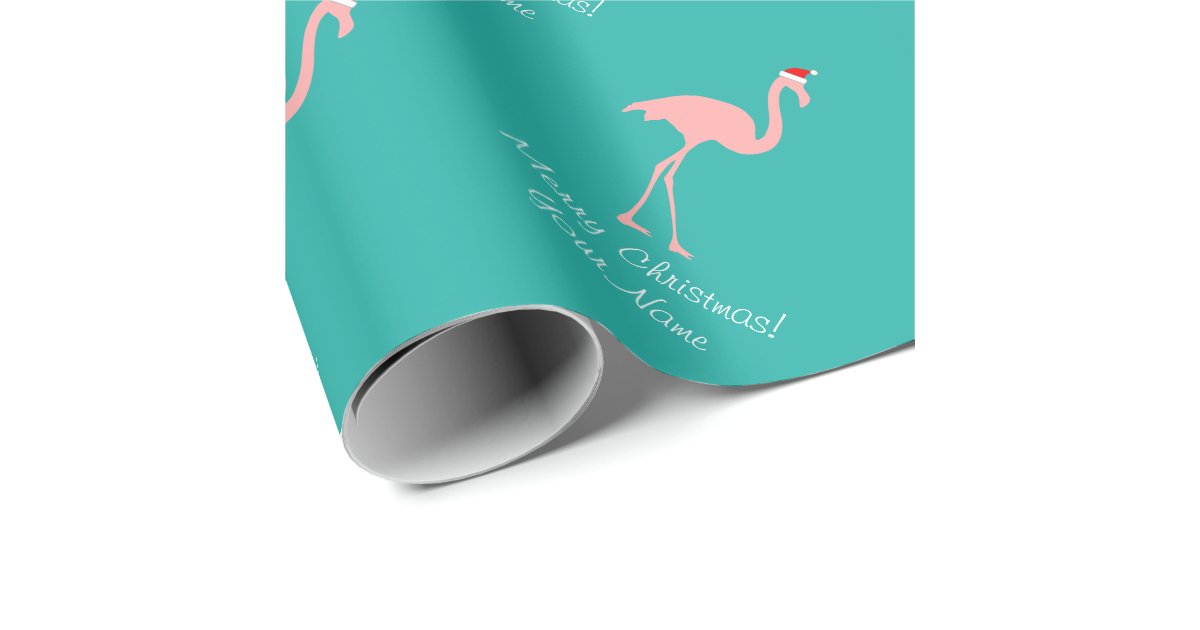 Pink flamingo tropical Christmas wrapping paper Zazzle
