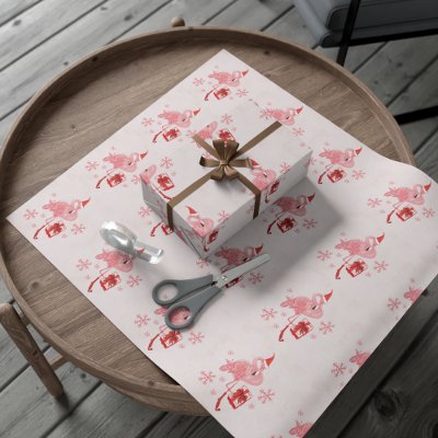 Pink Flamingo Tropical Coast Beach Christmas Wrapping Paper