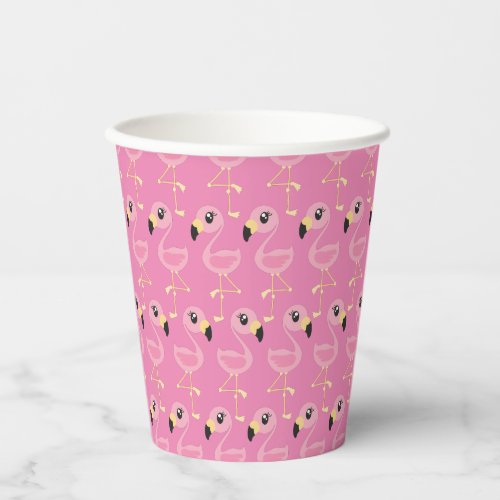 Pink Flamingo Tropical Cute 1st Birthday Paper Cups