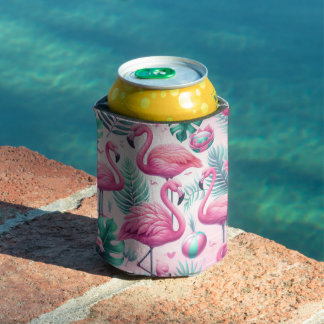 Pink Flamingo Tropical Design Can Cooler